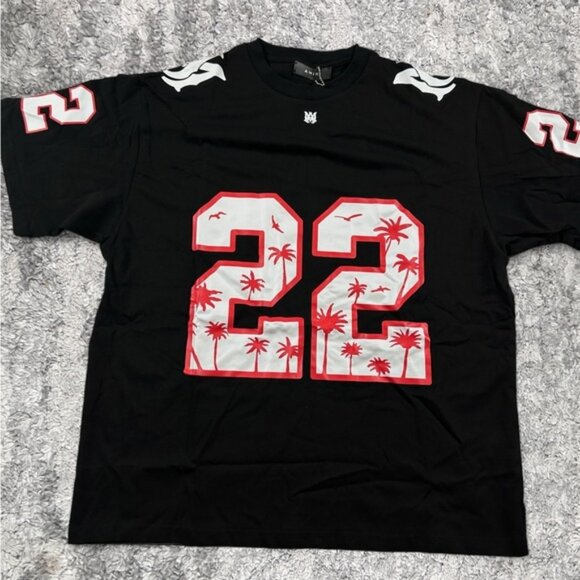 Amiri 22 Jersey Palm Tree Logo Red and Black Tee Mens Size Medium or Small - Picture 1 of 5